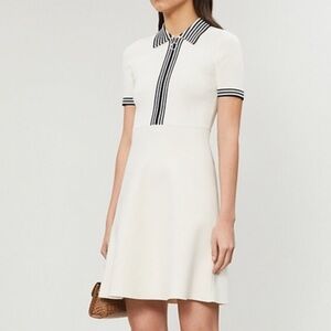 Sandro Paulzy Knit A-line White Dress with Black Trim